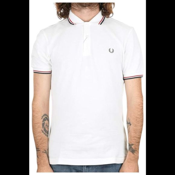 Fred Perry Men's Twin Tipped Shirt White/Red/Navy - Picture 1 of 1
